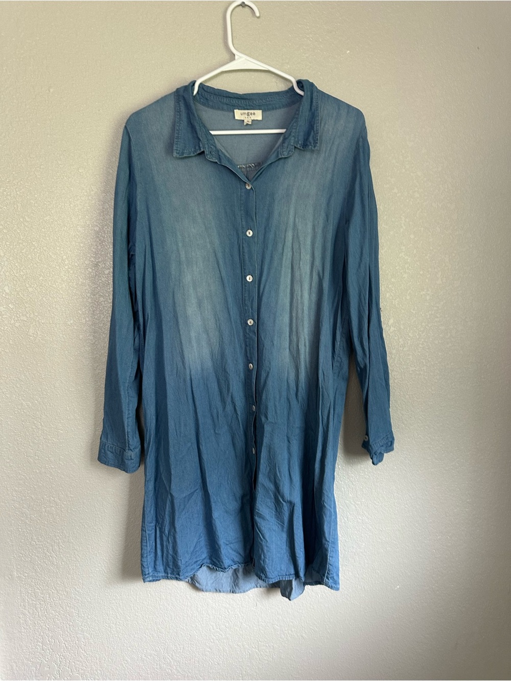Umgee Long Sleeve Button Down Collared Denim Dress